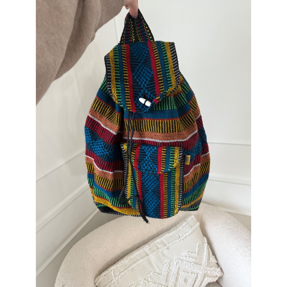 Artesanias Mr. Pinzon Mexican Woven Backpack Drawstring Unisex Boho Bag Satchel
